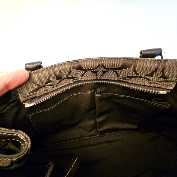 Dark Brown Coach Purse With Leather Trim - Picture 9 of 11